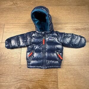 Patagonia Baby Hi-Loft Down Sweater Hoody 3-6 Months Insulated Navy Blue Warm